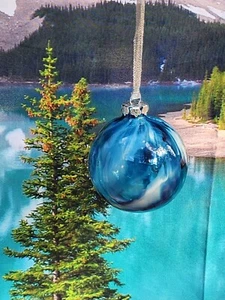 Blue white swirl glass ball round CHRISTMAS ORNAMENT 3" - Picture 1 of 7