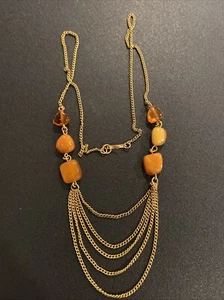 VINTAGE BUTTERSCOTCH BERNSTEIN KETTE 22” PLUS 2” TROPFEN GIRLANDE KETTE Signiert. LESEN - Bild 1 von 9