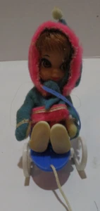 VTG MATTEL 1960'S LIDDLE KIDDLE "FREEZY SLIDDLE" GIRL DOLL W/SLED/SNOWSUIT/BOOTS - Picture 1 of 6