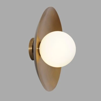 手工制作现代黄铜 1 浅玻璃灯罩盘人造卫星壁灯黄铜冲洗 — 第 1/4 张图片