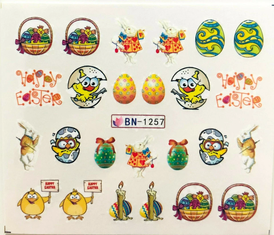 MARKENLOS OSTERN Nail Art Nagel Sticker Wasser Transfer Tattoo Hase Küken Ei BN-1257-1566