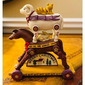 Demdaco Americana Christmas Animal Horse Pull Toy Cart 2001 Kathy Killip Rare - Picture 1 of 10
