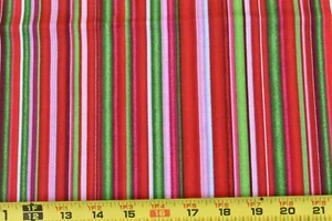 35" Long, Green Red & Pink Striped Quilt Cotton, Wilmington, D912 - Picture 1 of 6