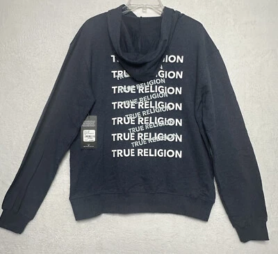 Pulôver com capuz True Religion jeans azul ferradura logotipo soletrado tamanho G novo com etiquetas - Imagem 1 de 4
