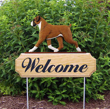 Boxer Wood Welcome Outdoor Sign Fawn Uncropped