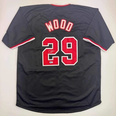 Autographed/Signed James Wood Washington Black Baseball Jersey Beckett BAS COA - Image 1 of 4