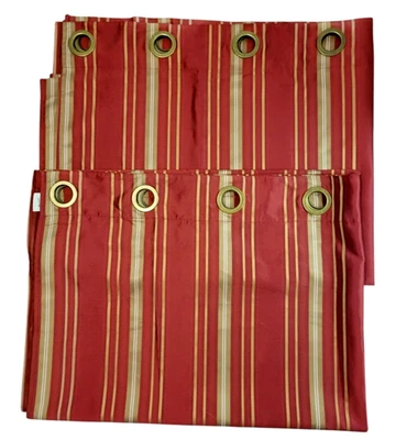 4 PIER ONE IMPORTS RED & GOLD STRIPED WINDOW CURTAIN PANELS 54" x 84" GROMMETS - Image 1 of 4