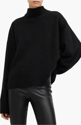 AllSaints Asha Mock Neck Sweater Womens XL Black Wool Blend Crop Overized Boxy - Image 1 of 4