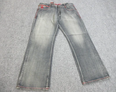 Jeans VINTAGE Pepe London uomo 40x33 ricamato teschio fleur gamba dritta denim - Immagine 1 di 4