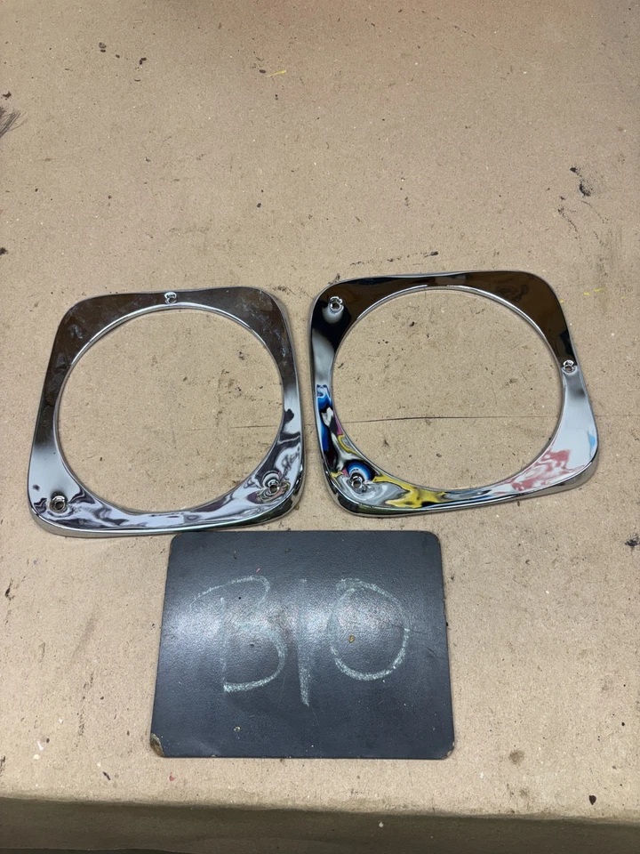 1964 1965 1966 CHEVROLET C10 TRUCK HEADLIGHT BEZELS PAIR CHROME NICE AFTERMARKET - Image 1 of 4