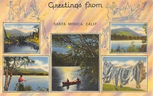 Los Angeles Co. SANTA MONICA, CA Fishing Multiview 1944 Linen Vintage Postcard - Picture 1 of 2