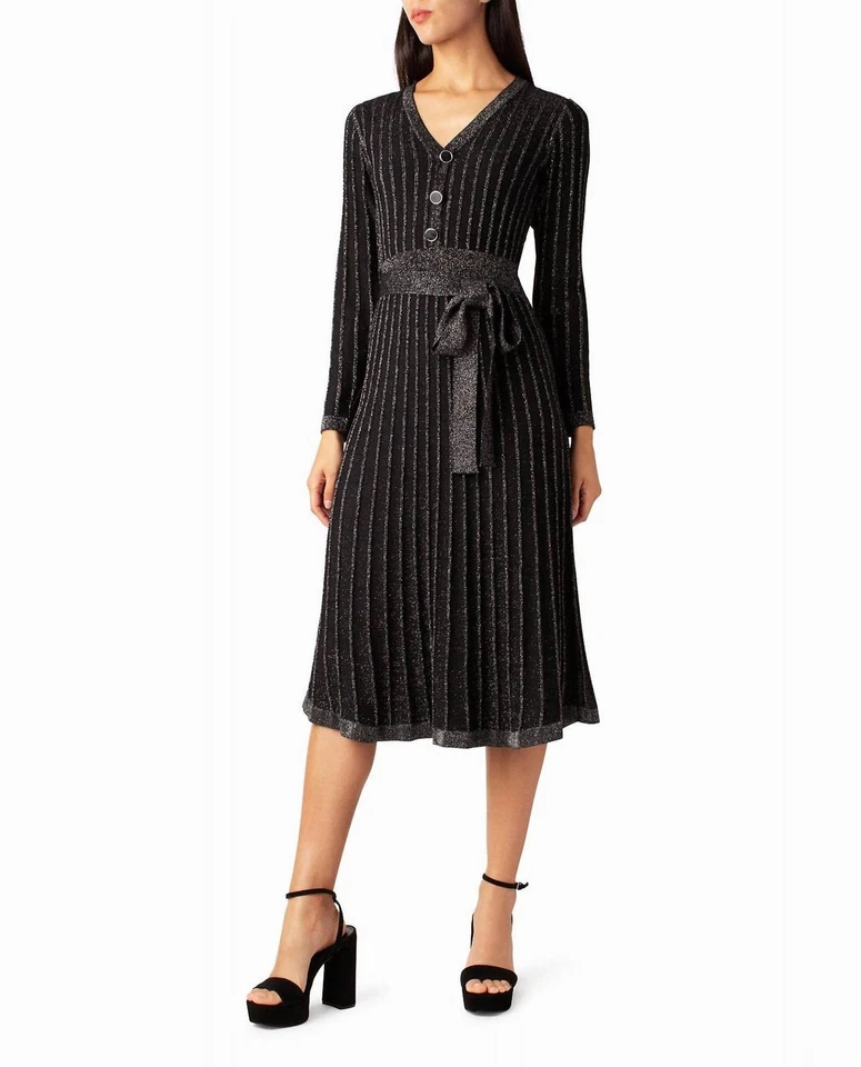 Vestido Nicole Miller Tejido Ajuste y Acampanado Valentina Muy Negro Lúrex Foto 1 de 1