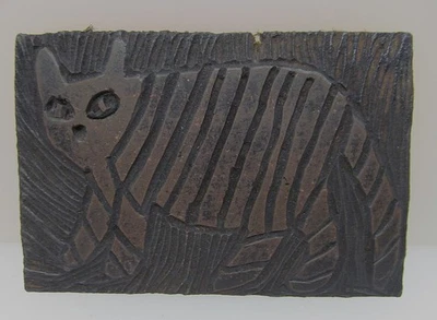 Katze  Nr. 1 Originaler Abstrakter Expression Linolschnitt Druckplatte - Bild 1 von 3