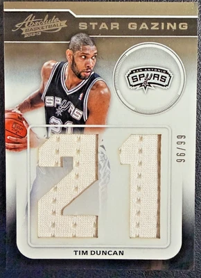 TIM DUNCAN 2012-13 Panini Absolute Star Gazing Number Game-Worn/Used Patch 96/99 - Image 1 of 2
