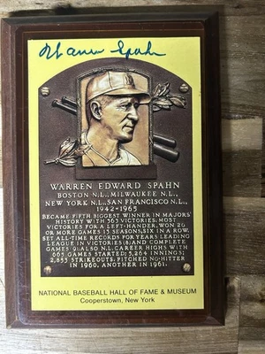 Autographed Warren Spahn National Baseball And Hall Of Fame Plaque - Image 1 of 2