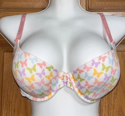 Victoria's Secret 36D VS белый с бабочками слегка с подкладкой хлопок Demi бюстгальтер  - Изображение 1 из 4