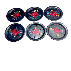 LOTE de 6 posavasos vintage de metal de 3,5 pulgadas con flores/rosas 1954 - Imagen 1 de 4