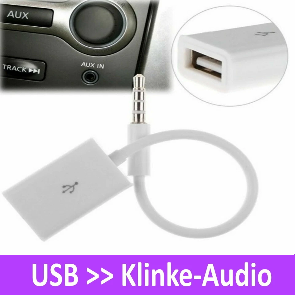 USB Adapter Kabel Auto KFZ 3.5 mm Klinke AUX-Audio Stecker auf USB Radio Musik - Bild 1 von 1