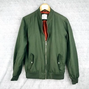 Bershka Veste Bomber Homme S Vert Olive Zip Poches Côtelée Ourlet Poignets - Imagen 1 de 6