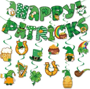 St Patricks Day Decorations,30Ct Lucky Shamrock Clover Hanging Swirls for St Pat - Picture 1 of 7