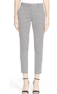 Theory Pants Treeca Winhall Women Size 2 Houndstooth Black White Ankle - Picture 1 of 15