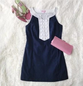 Vestido boho retro de cóctel Lilly Pulitzer náutico nudo vela azul marino talla 4 - Imagen 1 de 4
