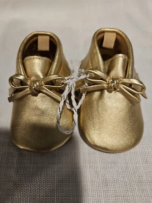 Zapatos sin cordones antiguos azul marino talla 0-3M INFANTE bebé DORADO mocasines con flecos  Foto 1 de 2