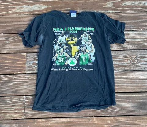 Vintage Boston Celtics Shirt Men's Large Black 2008 NBA Champion Short Sleeve Cover