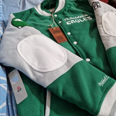 Chaqueta Universitaria Mitchell Ness Philadelphia Eagles Nueva con Etiquetas Princesa Diana Talla: PEQUEÑA Foto 1 de 4