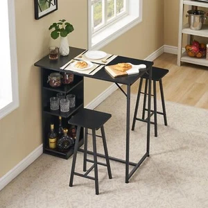 3Pcs Dining Set Table with 2 Height Chairs Bar Stools Wood Top for Small Kitchen - Picture 1 of 9
