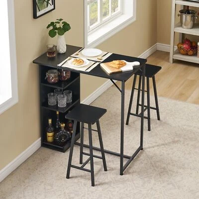 3Pcs Dining Set Table with 2 Height Chairs Bar Stools Wood Top for Small Kitchen - Image 1 of 4