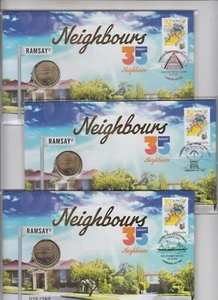 Coin Australia $1 Neigbours set 3 PNCs Canberra Stampshow 2020 overprint, scarce - Picture 1 of 2