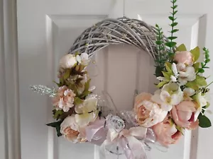 Corona puerta delantera decoración hogar Shabby Chic con luces - Imagen 1 de 2