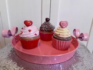 Sweet Treats Pink Mini Cupcakes & Cashmere Set Of 3 Valentine Day Holiday Decor - Picture 1 of 2