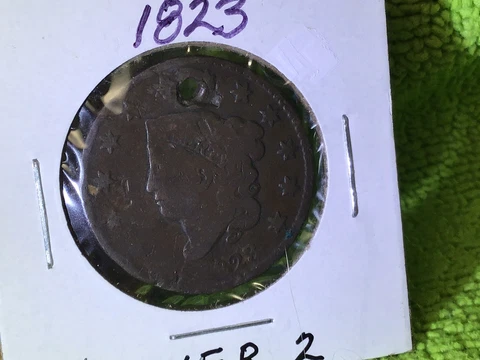 1823 OVER 2 MATRON HEAD LARGE CENT RARE KEY DATE HOLED Cover