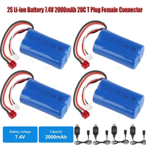 4X 7,4V 2000mAh Li-ion Akku T-Stecker mit+ Ladegerät für RC Auto Off Road Truck - Bild 1 von 11