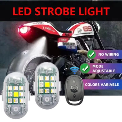 2x 7ColorInalámbrico LED Motocicleta Luz Estroboscópica Control Remoto Lámpara Anticolisión Foto 1 de 4