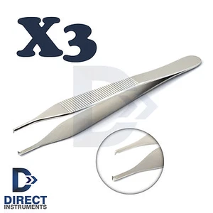 3 Stck. Medical Adson Kocher Gewebespange 1X2 chirurgische Verband Zahnpinzette - Bild 1 von 1
