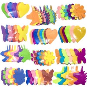 12x Multicolour Foam or Felt Shapes - Unicorn, Butterfly, Heart or Flowers