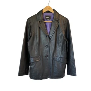 Vintage Mossimo Damen schwarze Lederjacke Blazer Knopfleiste Y2k klassisch Gr. M - Bild 1 von 8