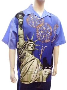 Statue of Liberty Casual Button Down Shirt, Biker Bowling Club Halloween day - Picture 1 of 6