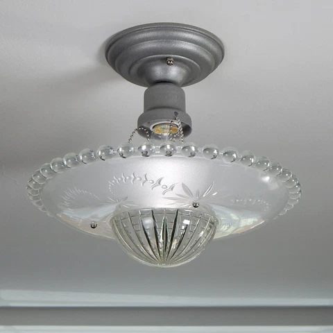 Semi-Flush Beaded Chain Ceiling Light. Vintage Glass Shade New Custom Fixture Cover