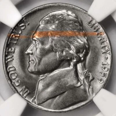 1959 NGC MS66 Struck In Copper "Headband" Nickel Mint Error Uniquely Rare - Image 1 of 4
