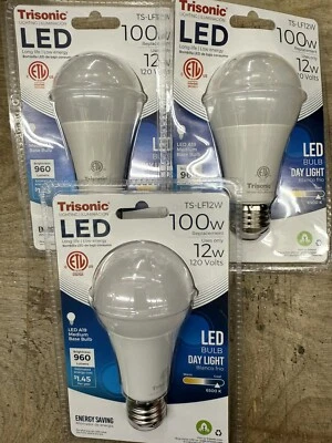 Trisonic A19 LED LIGHT BULBS 12w  =100W Day Light 3packs - Image 1 of 3