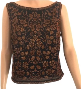 Tadashi Sleeveless Tank Tank Floral Gold Glitter Shimmer Mesh Lined Zip Sz XL - Picture 1 of 9