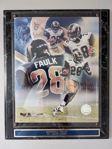 St. Louis Rams Marshall Faulk 8x10 Photo File 13x10-1/2 Marbled Plaque w/Plate Cover