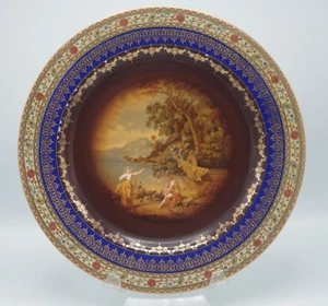 ANTIQUE BOHEMIA VIENNA STYLE COBALT SCENIC LARGE PLATE - Picture 1 of 9