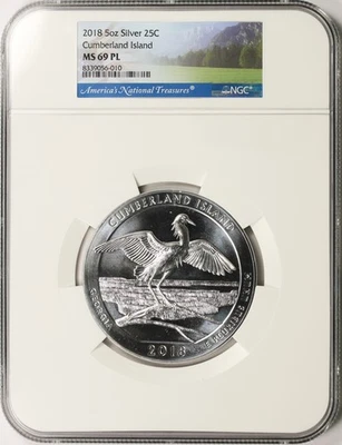 2018 25c Cumberland Island ATB 5oz Silver Quarter 25c NGC MS69 PL - Image 1 of 4