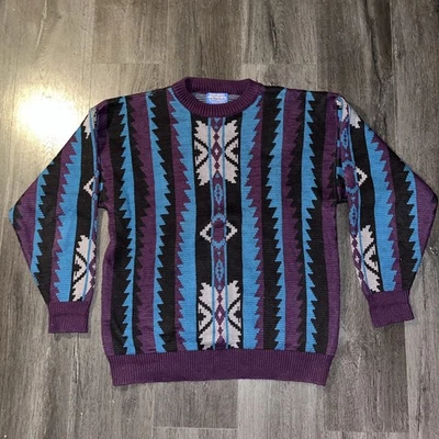 Vintage Pendleton Sweater Mens Large High Grade Western Wear Aztec Purple Blue - Image 1 of 4