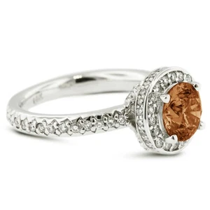 1.77ct tw Red SI1 Round Natural Certified Diamonds 14k Gold Halo Side Stone Ring - Picture 1 of 11